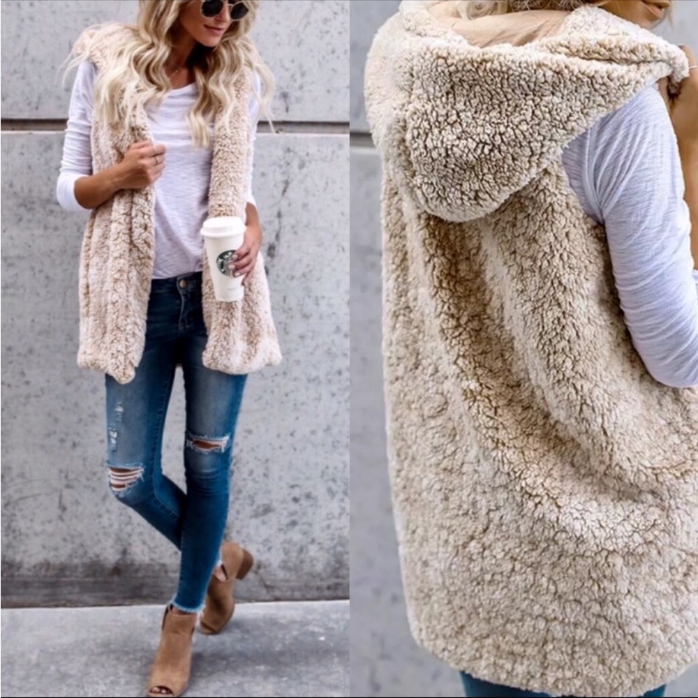 Fleece Women Faux fur plush hooded jacket warm hoodie